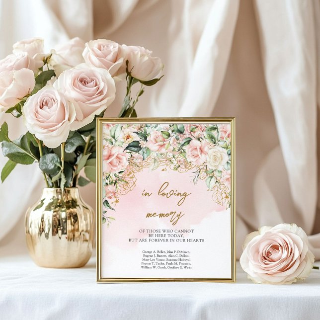 Modern script pink and gold In loving memory Poster (Modern script pink and gold In loving memory Poster)