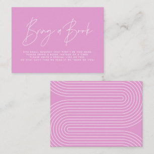 Modern script pink baby shower bring a book card