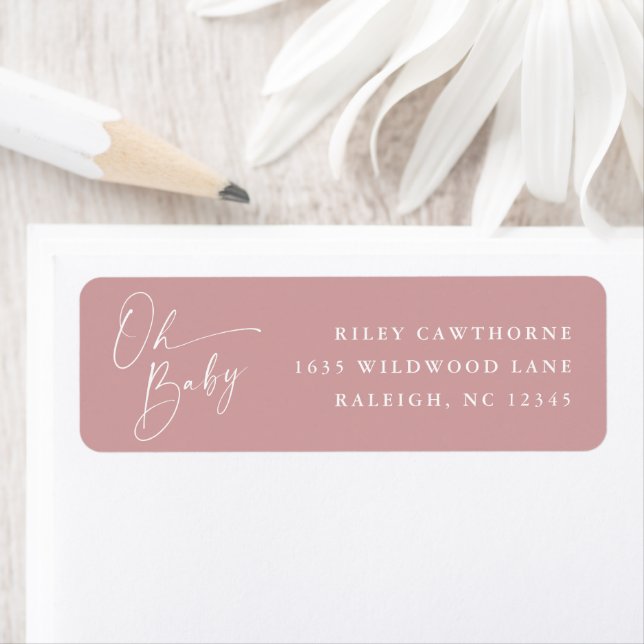 Modern Script Pink Baby Shower Return Address Label (Insitu)