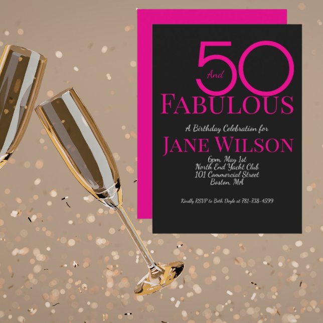   Modern Script Pink  Black 50 Fabulous Birthday Invitation (Creator Uploaded)