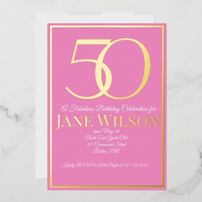 Modern Script Pink Gold Foil 50th Birthday  (Envelope)