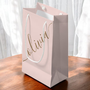 Modern  Script Pink Gold Minimalist Elegant Small Gift Bag