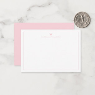 Modern Script Pink Heart Border Monogram Note Card