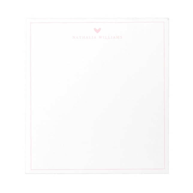 Modern Script Pink Heart Border Monogram Notepad (Front)