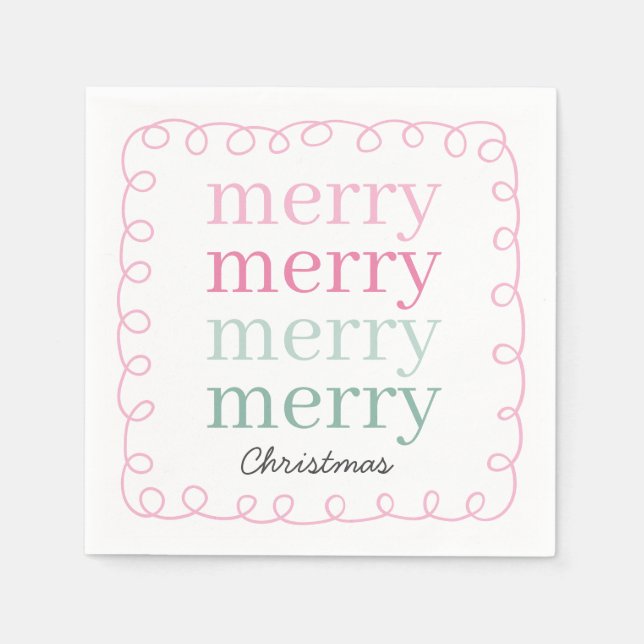 Modern Script Pink Merry Christmas  Napkin (Front)