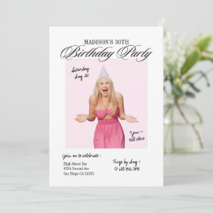 Modern Script Pink Milestone Age Birthday Party Invitation