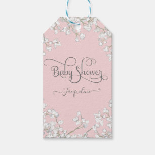 Modern Script Pink n White Floral Boy Baby Shower Gift Tags