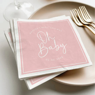 Modern Script Pink Oh Baby Simple Baby Shower Napkin