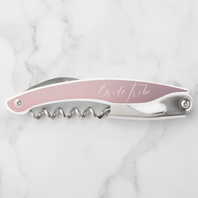 Modern Script Pink Ombré Bridesmaid Proposal Corkscrew (Back)