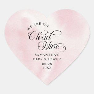 Modern Script Pink Watercolor Cloud Nine Baby Heart Sticker
