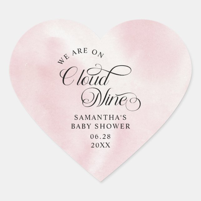 Modern Script Pink Watercolor Cloud Nine Baby  Heart Sticker (Front)