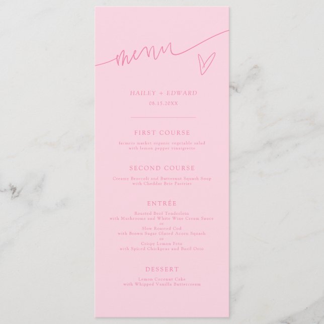 Modern Script Pink Wedding Menu (Front)