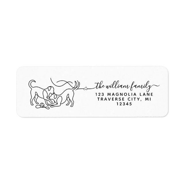  Modern Script playing dog silhouette  Return Address Label (Front)