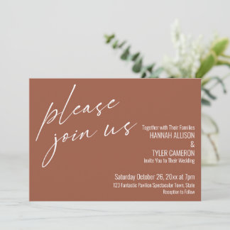 Modern Script Please Join Us Terracotta Wedding Invitation
