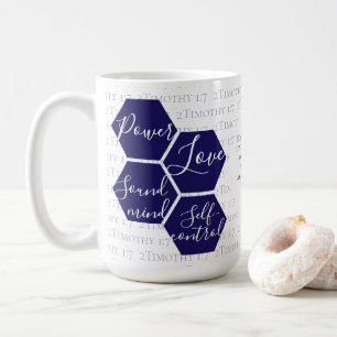 Modern Script POWER LOVE SOUND MIND Christian Coffee Mug