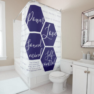 Modern Script POWER LOVE SOUND MIND Christian Shower Curtain