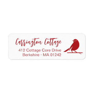 Modern Script Pretty Red Bird. Return Address Label