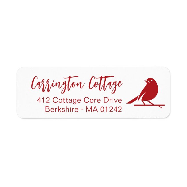 Modern Script Pretty Red Bird. Return Address Label (Front)