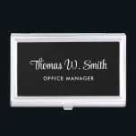 Modern Script Professional Black Business Card Holder<br><div class="desc">Modern professional black business card case with your name in a stylish white script. Add your job title in simple white typography.</div>