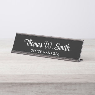Modern Script Professional Black Desk Name Plate