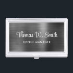 Modern Script Professional Silver Grey Business Card Holder<br><div class="desc">Modern professional brushed dark silver grey business card case with your name in a stylish bold white script. Add your job title in simple white typography.</div>