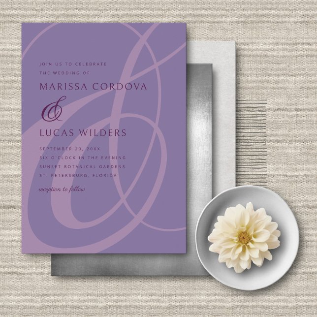 Modern Script Purple Ampersand Wedding Invitation (Creator Uploaded)