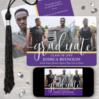 Modern Script Purple and Gold 4 Photo Graduation