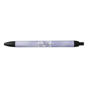 Modern Script Purple Foil Monogram Black Ink Pen