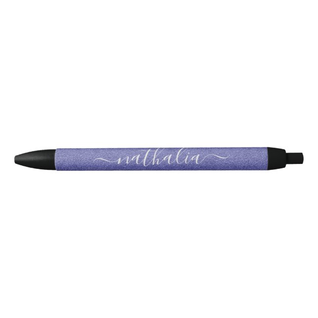 Modern Script Purple Foil Monogram Black Ink Pen (Front)