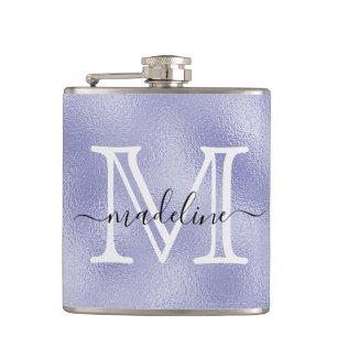 Modern Script Purple Foil Monogram Hip Flask