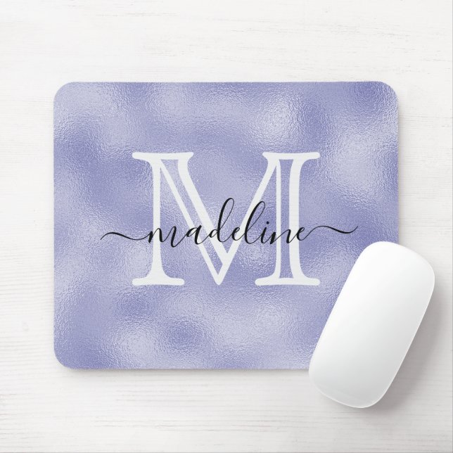 Modern Script Purple Foil Monogram Mouse Pad (With Mouse)