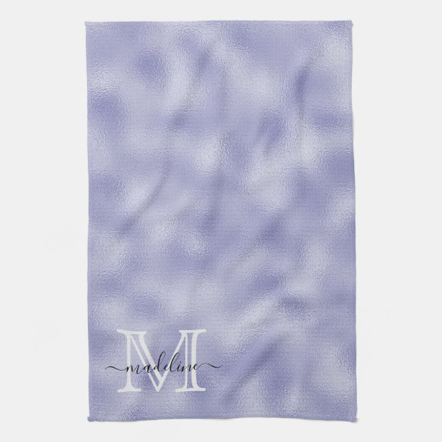 Modern Script Purple Foil Monogram Tea Towel (Vertical)