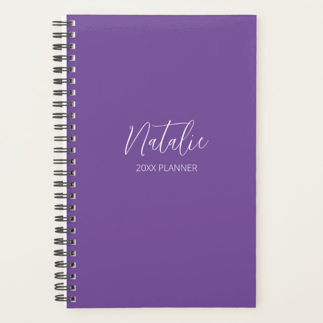Modern Script Purple Personalised Planner (Front)