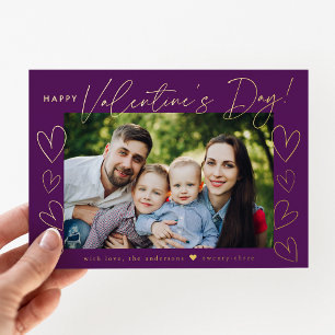 Modern Script Purple Valentine's Day Photo Foil Holiday Card