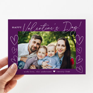 Modern Script Purple Valentine's Day Photo Holiday Card