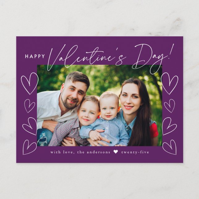 Modern Script Purple Valentine's Day Photo Holiday Postcard (Front)