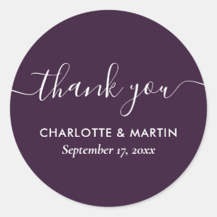 Modern Script Purple Wedding Shower Thank You Classic Round Sticker