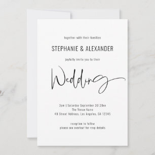 Modern Script QR Code Black White Wedding Invitation