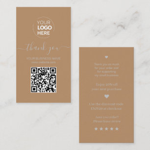 Modern Script QR Code Brown Order Thank You Business Card
