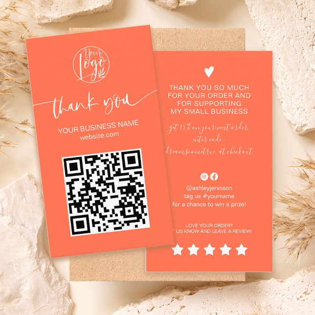 Modern script QR code coral order thank you Business Card (Modern script QR code coral order thank you Business Card)