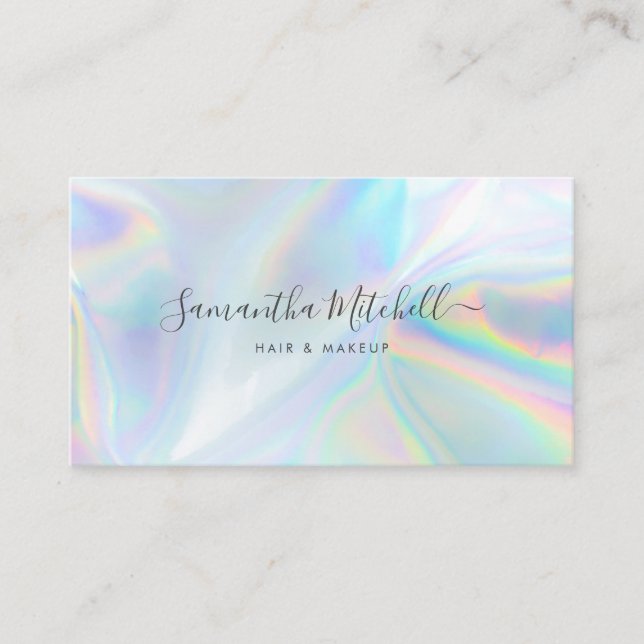 Modern Script QR Code Holographic Beautician Salon Business Card (Front)