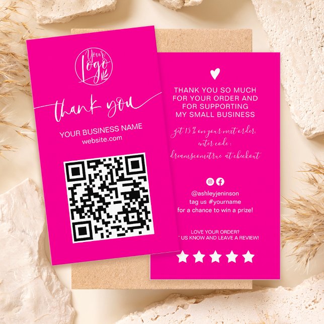 Modern script QR code hot pink order thank you Business Card (Modern script QR code hot pink order thank you Business Card)
