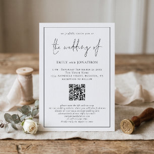 Modern Script QR Code Line Border Wedding Invitation