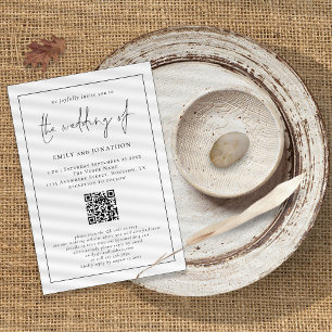 Modern Script QR Code Line Border Wedding Invitation