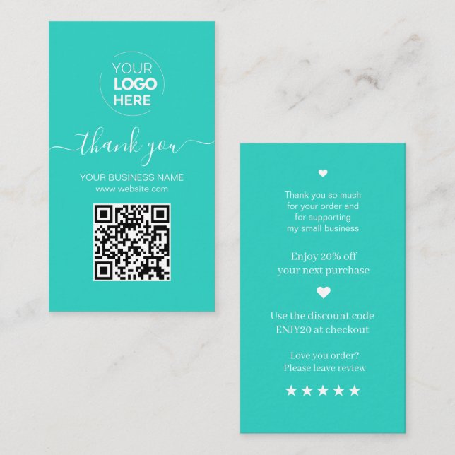 Modern Script QR Code Mint Order Thank You Business Card (Front/Back)