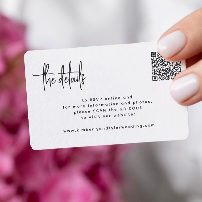 Modern script QR CODE modern RSVP details wedding Enclosure Card (You can choose the ROUNDED CORNERS option)