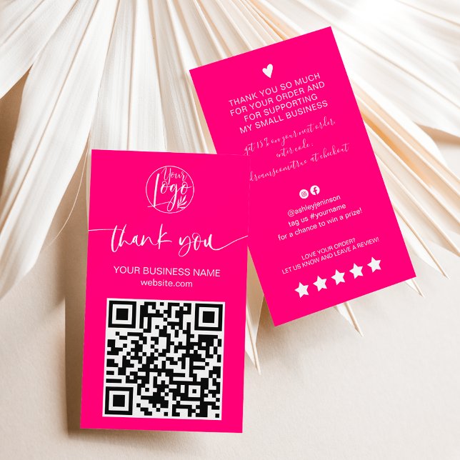 Modern script QR code neon pink order thank you Business Card (Modern script QR code neon pink order thank you Business Card)
