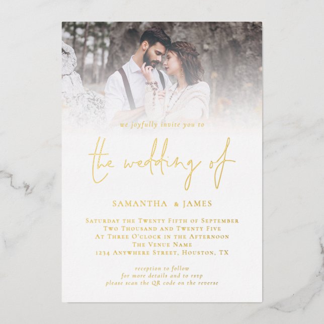 Modern Script QR Code Photo Wedding Luxury Gold  (Front)