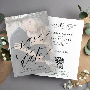 Modern script qr code photo wedding save the date