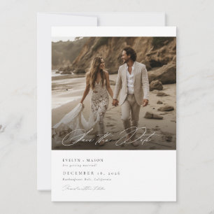 Modern Script QR Code Photo Wedding Save The Date Invitation